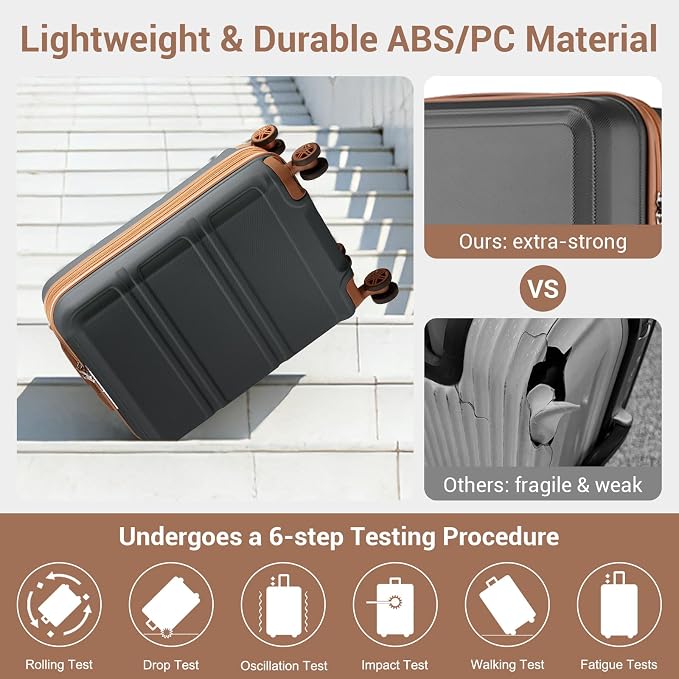 Kono Suitcase Set 3 Piece Luggage Set Expandable with Spinner Wheels | Lightweight PC+ABS Carry On Hardside Luggage with TSA Lock (Apricot Grey, 6 piece set) - Image 7