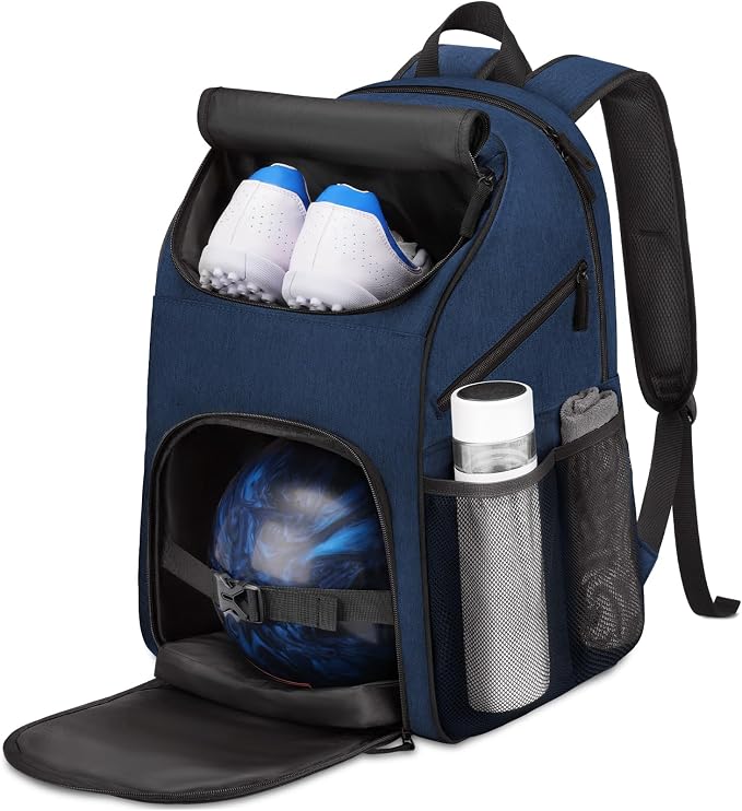 Bosynoy Bowling Backpack, Single Bowling Ball Bag with Shoe Compartment | Bowling Bag Totes with Foam Padded Protection, Fits Shoes Up to US Mens Size 16 and Accessories, Grey by Bosynoy