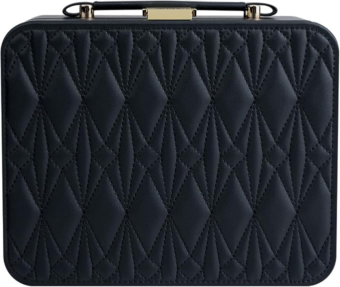 Black Jewelry Box, Large Travel Jewelry Case Organizer, 2 Layer Jewelry Holder Organizer, Traveling Jewelry Organizer for Women, Watch Case for Women（Black） by V-LafuyJewelryBox