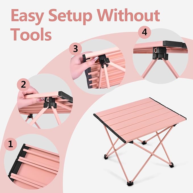 Grope Portable Camping Table with Aluminum Table Top, Folding Beach Table Easy to Carry, Prefect for Outdoor, Picnic, BBQ, Cooking, Festival, Beach, Home (Pink-M) - Image 5