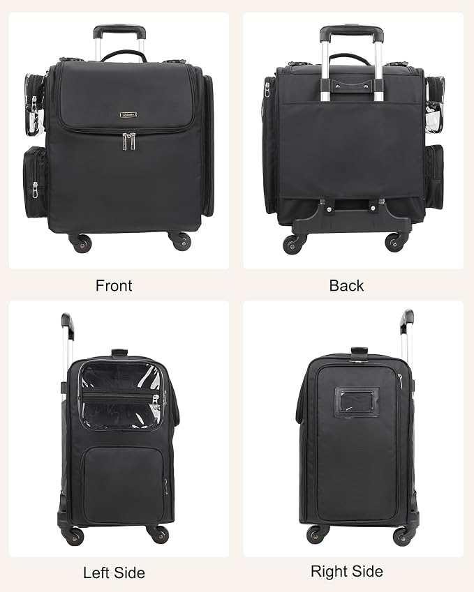 Relavel Rolling Makeup Train Case, Hairstylist Traveling Bag with 4 Wheels, Heat Insulation Full Layer, Adjustable Dividers, Hair Tools and Cosmetics Storage Organizer Trolley Suitcase Makeup Cart - Image 9