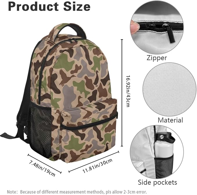Duck Hunting Camo Boys Backpack Set 4-Piece, Waterproof Camouflage School Bag with Insulated Lunch Box & Pencil Case, Lightweight Outdoor Bookbag for Kids Ages 5-12 Grades K-5 - Image 4