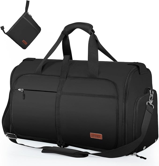 Ytonet Garment Bags for Travel, Foldable Garment Duffle Bags for Women men, Convertible Travel Garment Bag with Shoe Compartment, 2 in 1 Hanging Suitcase Suit Water Resistant Weekender Bag, Black by YTONET