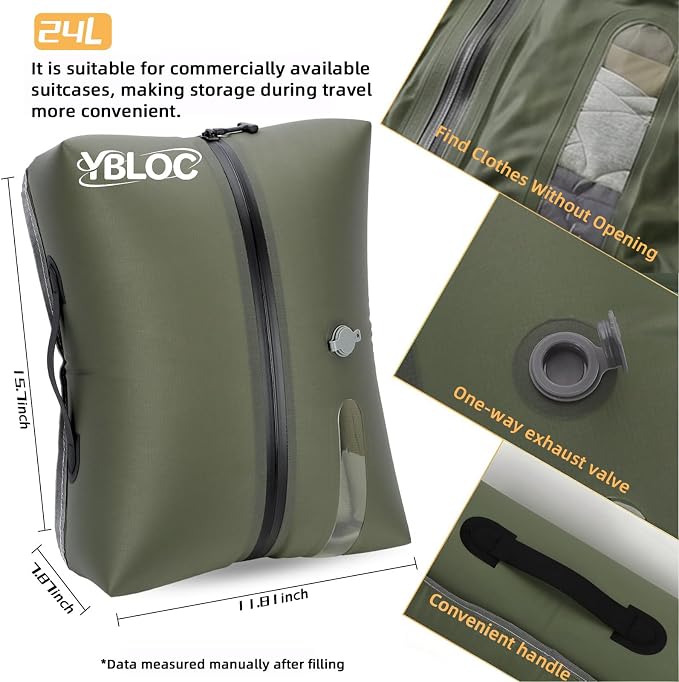 YBLOC Vacuum Bags for Travel - 1-Pack 19L Reusable Compression Bag, Space Saver, (Up to 60% for Bulky Items),IP67 Waterproof TPU for Carry-On Suitcase & Backpack, Seasonal Storage(Without pump) - Image 2