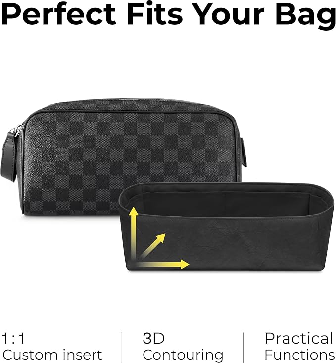 Handbag Organizer Compatible with LV Dopp Kit Toilet Pouch | Handcrafted DuPont™ Tyvek®, Matte Black Purse Organizer Insert, Precision 1:1 Custom Fit for Work, Travel & Daily Carry - Image 3