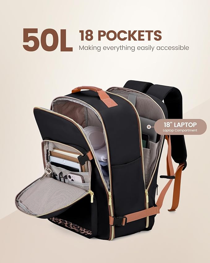 LOVEVOOK 50L Travel Backpack Flight Approved Carry on Backpack,3 Packing Cubes,Waterproof Personal Item Travel Bag,TSA Carry on Luggage Suitcase Travel Essentials,Gifts for Women & Men,fits 18" Laptop - Image 3