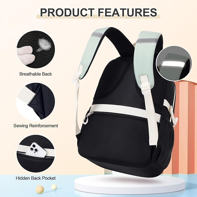 DIGOBAY Backpacks for Girls, 3PCS School Backpack with Lunch Box Pencil Pouch for Teen Girls Kids Elementary Primary Middle High College Travel School bag Bookbag Set （Black Green） - Image 4