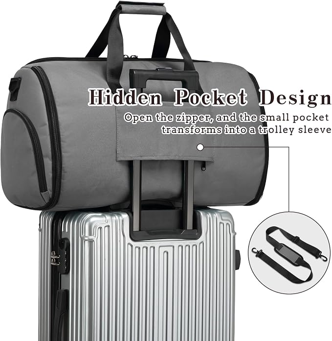 Garment Duffle Bags for Travel, Carry On Garment Duffel Weekender Bag 45L | 2-days Trip,Wrinkle-Free Travel,Separate Shoe Pocket | Overnight Garment Bag for Vacation, Business Trips, Weekend - Image 5