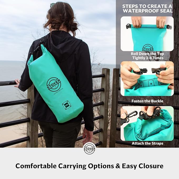 STOVER 5/10/25/30/40L Waterproof Dry Bag, Medium Lightweight Roll Top Dry Bag Backpack w/Waterproof Phone Case, Kayaking, Travel, Hiking, Fishing, Tubing, Camping, the Beach, Men/Women (Teal) - Image 5