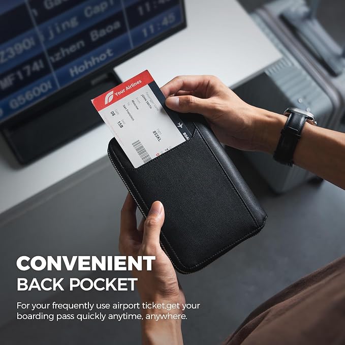 VULKIT Leather Passport Holder for 4-8 Passports Family RFID Blocking Passport Wallet with Zipper Travel Documents Organizer for Men or Women (Black) - Image 6