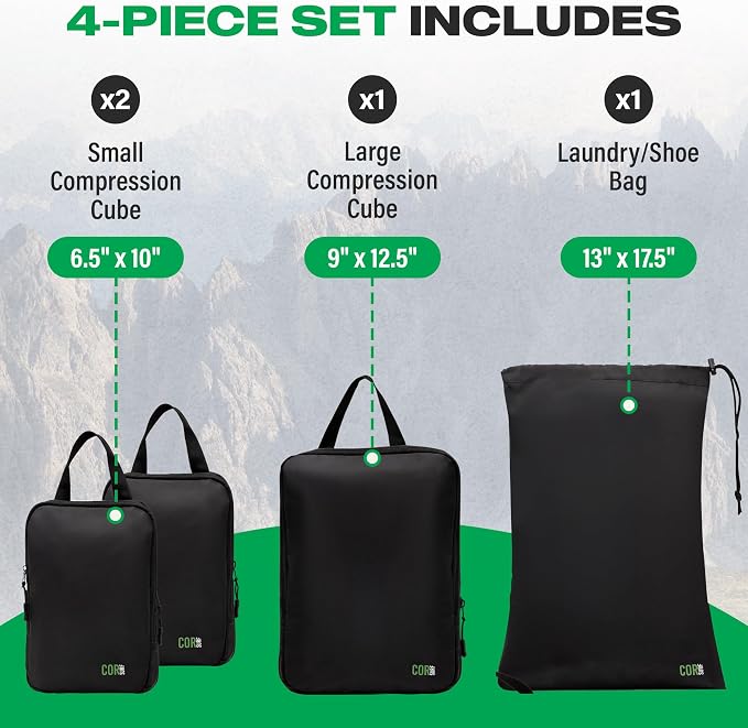 COR Surf Carry On Travel Backpack Bundle | Island Hopper Travel Backpack with Toiletry Bag and 4-Piece Compression Packing Cube Set (Black with 4 Piece Packing Cube Set, 40L) - Image 5