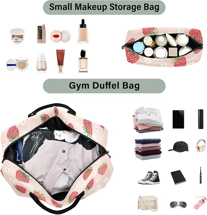 Weekender Bags Travel Duffel Gym Bag Small Scale Strawberry Carry on Overnight Tote Bag with Toiletry Bag for Airplane Travel Trip Gym Yoga - Image 4