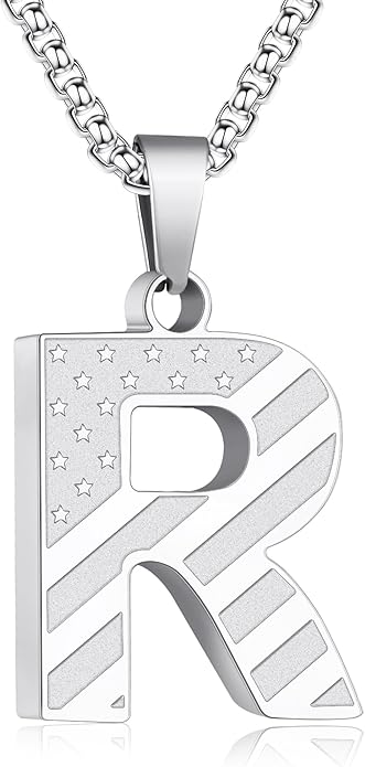 Zocomi Stocking Stuffers Christmas Gift - Initial Necklace Gifts for Men Boys, Stainless Steel American Flag Pendant Jewelry, Christmas Gifts Ideas for Kids Teen Boys