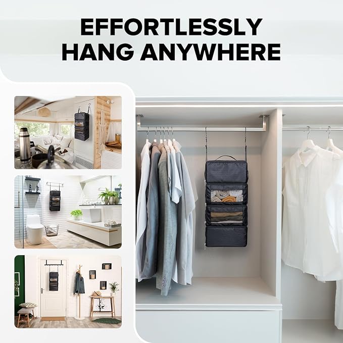 Suitcase Organizer, Travel Luggage Organizer Hanging Shelves Packing Cube Closet/Collapsible Portable Travel Organizer for Carry-on - Image 4