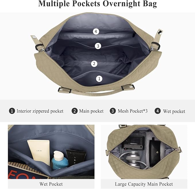 Travel Duffel Bag, Carry On Overnight Weekender Bags for Women | Travel Bag with Wet Pocket & Trolley Sleeve, For Spirit Airlines 18x14x8 Personal Item Bag - Image 5