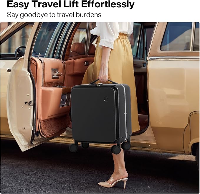 mixi 17x14x9 Carry On Luggage Underseat PC Hard Shell Suitcase Top Opening Aluminum Frame Travel Suitcases with Wheels, Black - Image 2