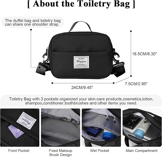 Travel Duffel Bag, Carry On Overnight Weekender Bags for Women | Travel Bag with Wet Pocket & Trolley Sleeve, For Spirit Airlines 18x14x8 Personal Item Bag - Image 3