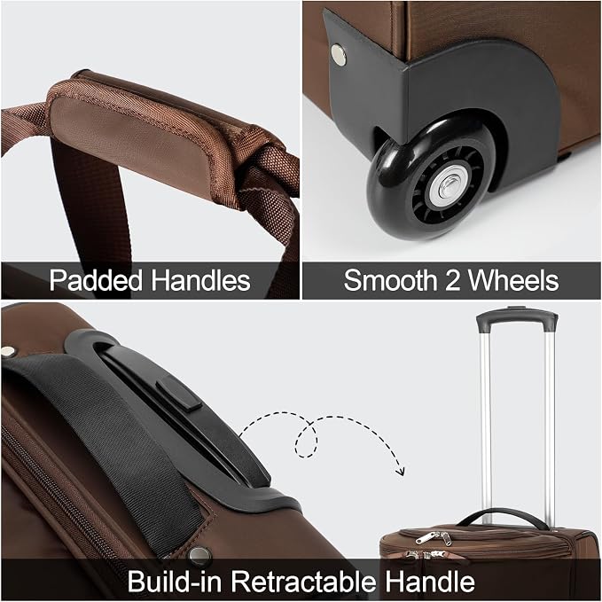 Modoker Convertible Rolling Garment Bag for Travel, Suit Travel Bag with Trolley, Garment Duffel Bag with Wheels & Shoes Compartment for Business Trip, Weekender - Brown - Image 5