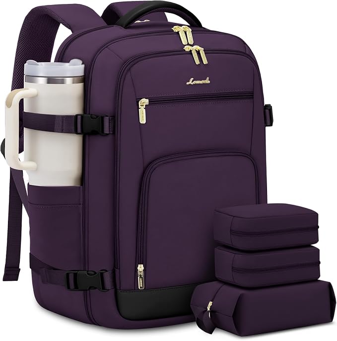 LOVEVOOK Carry On Travel Backpack For Women Flight Approved, 50L Large Personal Item Backpack Travel Bag for Airplanes, Business 18 Inch Laptop Backpack, Weekender Overnight Daypack, With 3 Cubes by LOVEVOOK