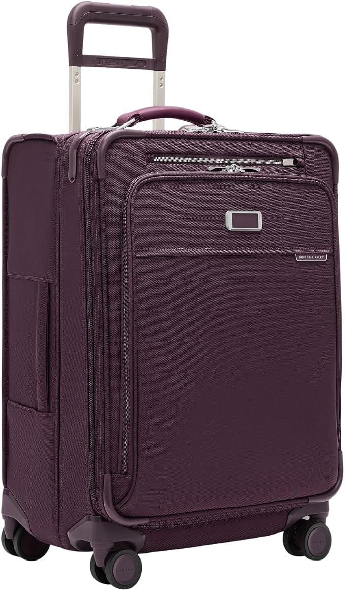 Briggs & Riley 24 Inch Compact Checked Suitcase Luggage with Wheels - Zipperless Compression Expansion System, 360 Spinner, Flat Packing Interior, Accessible Front Pocket - Baseline Collection - Plum by Unknown