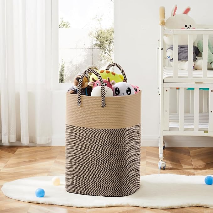 Laundry Basket,Woven Cotton Rope Laundry Hamper,Versatile Storage for Dirty Clothes,Baby Toys,and Blankets in Bathroom, Nursery,and Living Room (Jute, 80L) - Image 6