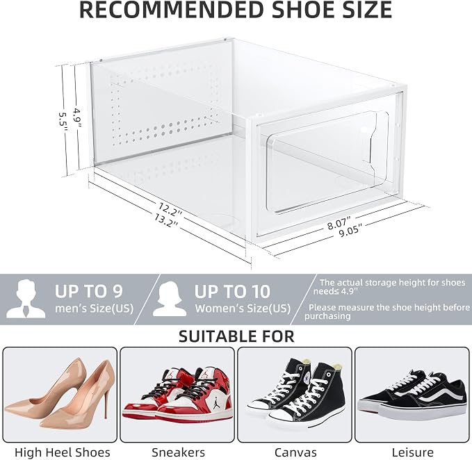 Elechomes Shoe Boxes Clear Plastic Stackable 18 Pack Premium Shoe Organizer Storage for Closet Foldable Shoe Rack Containers Sneaker Display Case Holder Shoe Bin Entryway Drawers Gifts - Image 2