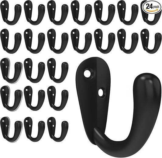 CBWLWJ 24 Pack Coat Hooks Wall Mounted Single Prong Robe Wall Hooks for Hanging Towel Hooks for Living Room, Bathroom, Kitchen, Bedroom for Coat, Bag, Scarf, Towel, Hat, Key, Cup (Black) by CBWLWJ