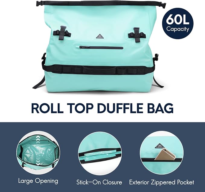 Haimont IPX7 Waterproof Roll-Top Dry Duffel Backpack | 60L/90L Sizes, 500D Tarpaulin, Welded Seams, Mesh Pockets, Boating & Kayaking - Image 5