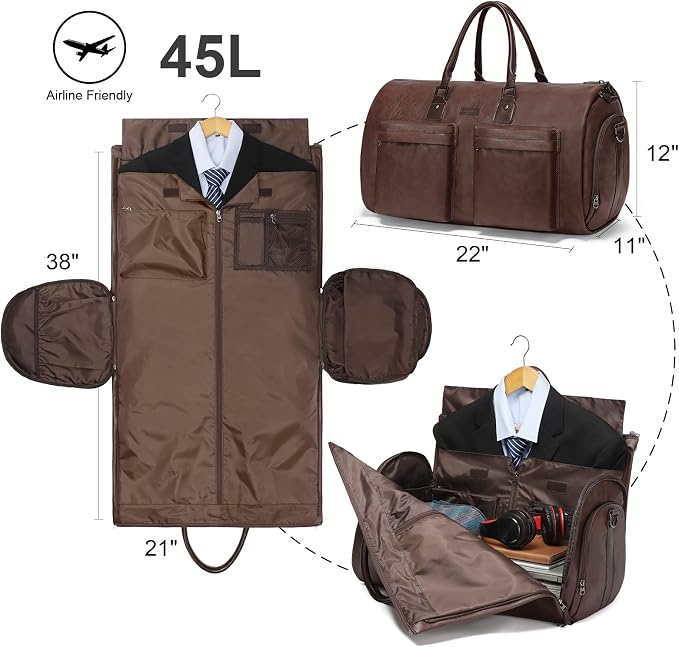 Convertible Garment Bag, Carry-On Suit Bag with Shoulder Strap | 2-in-1 lightweight hanging garment bag, multi-pocket foldable travel bag for weekend getaways for both men and women - Image 2