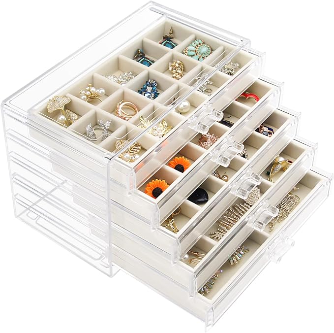 Watpot Acrylic Jewelry Box 5 Drawers Clear Earring Storage Organizer Display Case by Unknown