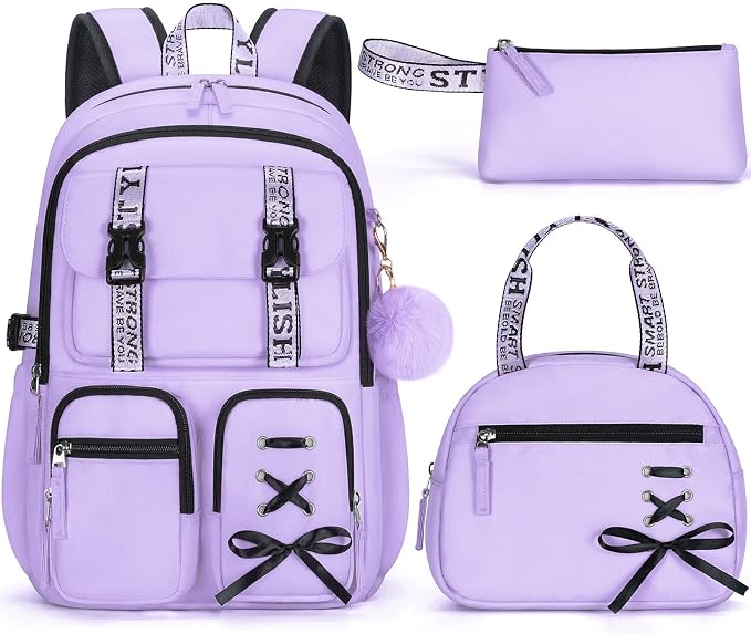 Fimibuke Backpack for Girls, 3 PCS Waterproof Girls Backpack with Lunch Box & Pencil Case, Kid Backpacks for Teen Girl Kindergarten Elementary Middle High School Student Back to School Kid Bookbag Set by Fimibuke