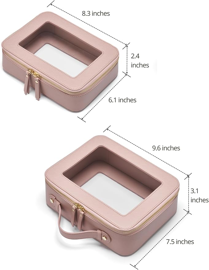 Popvibe Clear Makeup Case Set Pink Toiletry Bag Travel Large Clear Cosmetic Bag with Zipper, Big Make Up Bag Organizer Women Traveling TSA Approved Transparent Bag Car for Essentials - Image 2