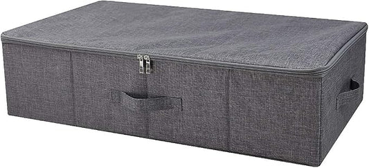 Folding Fabric Rigid Under Bed Closet Storage Bins with Zip Lid,Black Gray | Under bed Storage Boxes for Bedding/ Clothes/ Duvets/ Blankets/ Shoes, Hard Plastic Boards inside, 4 Handles, Washable by iwillCREATEPRO