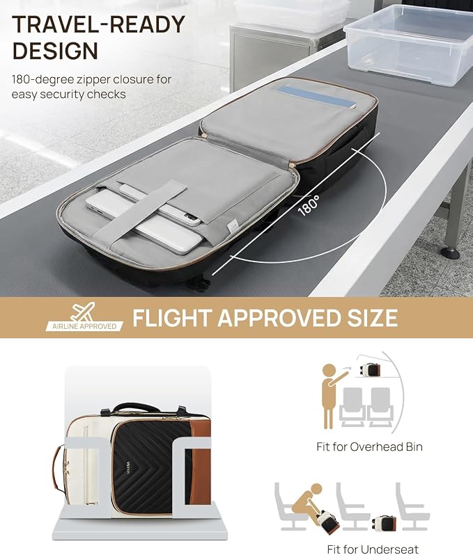 Telena Travel Backpack for Women, 17.3 inch Laptop TSA Carry On Personal Item Size Flight Approved Travel Bag Daypack with Multi-Pockets for Work, Travel, Business, Black-Beige-Brown - Image 2