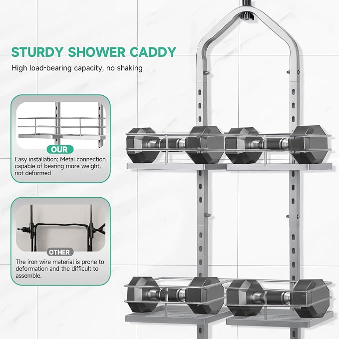 Shower Caddy Hanging for Handheld Showerheads Adjustable Hagging Shower Caddy, Stainless Steel Hose Hanging Shower Organizer 4 Levels Height Shower Rack (Sliver) - Image 5