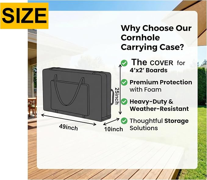 Cornhole Carrying Case Fits 4' x 2' Regulation Size Board,with Bean Bag Storage,600DHeavy-Duty Waterproof Cornhole Boards Bag - Image 8