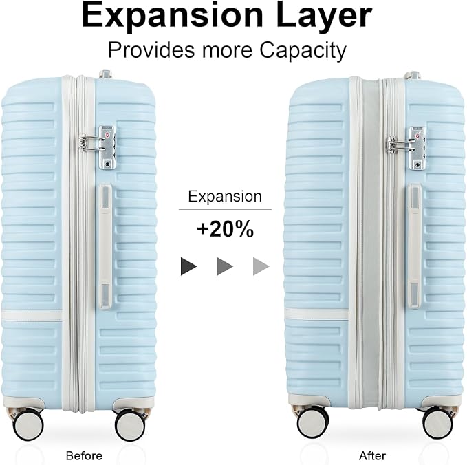 Joyway Carry On Luggage 20 Inch Expandable Suitcase with Spinner Wheel, 4 Piece Hard Shell Luggage Set with TSA Lock(Lightblue brown) - Image 2