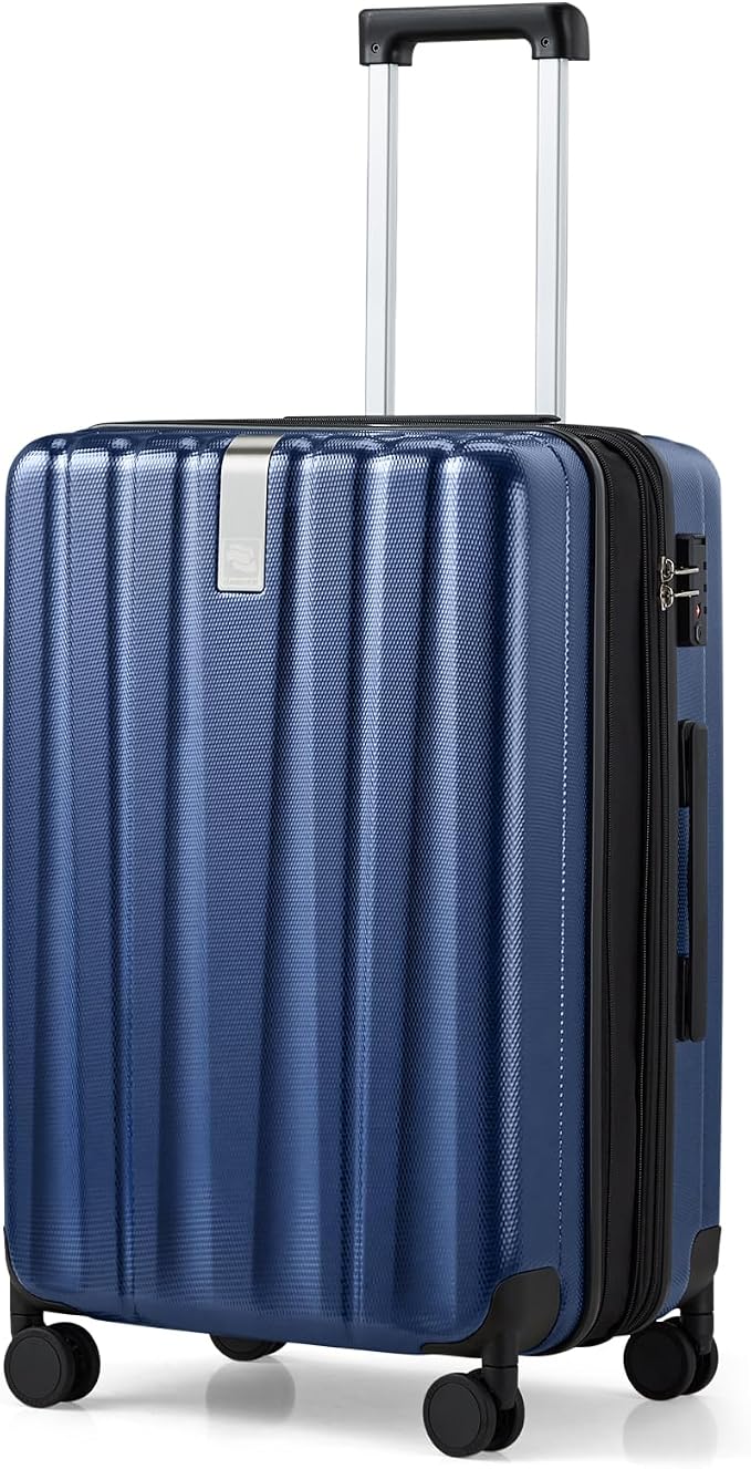Hanke 24 Inch Expandable Checked Luggage Lightweight PC Hard Case Luggage Suitcases with Wheels Travel Luggage Rolling Large Suitcase Travel Luggage Bag for Go to University.(Dark Blue) by Hanke