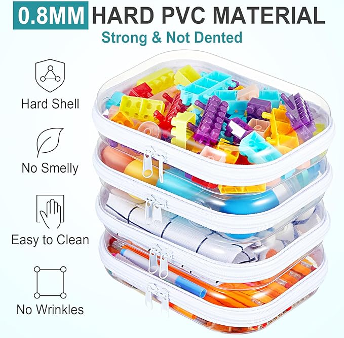 Hoolerry 4 Pcs Hard Clear Zipper Case Makeup Bags Plastic Zipper Pouch Transparent Storage Box Containers for Cosmetics, Snacks, Building Blocks, Puzzles(Clear,7.9 x 5.9 x 2 in,White) - Image 4