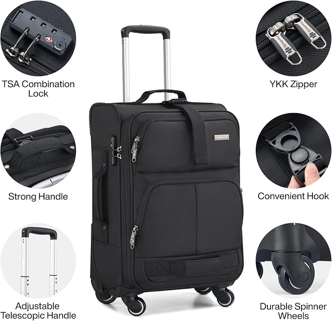 Hanke 28 Inch Softside Expandable Luggage with Spinner Wheels,Check Large Luggage Rolling Suitcase Travel Luggage with TSA Approved,Black - Image 4
