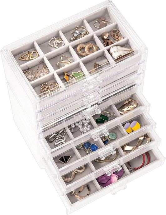 ProCase Earring Holder Organizer Jewelry Box with 8 Drawers, Acrylic Clear Earring Case with Adjustable Velvet Trays for Women - Grey, 8 Layers by ProCase