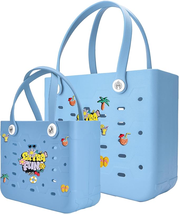 2-Pack Beach Bags Medium & Small,Waterproof Sandproof Rubber Tote Set for Women Men, Vacation Pool Boat Essentials by Unknown