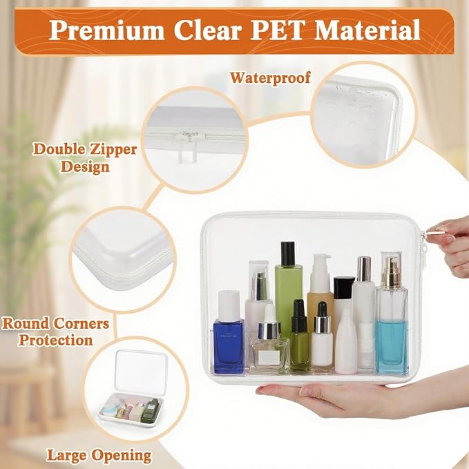6Pcs Clear Hard Shell Zipper Case Set Travel Organizer, Hard Plastic Zipper Pouches White Storage for Makeup, Toiletry, Office Supplies & Kids Toys - Image 4