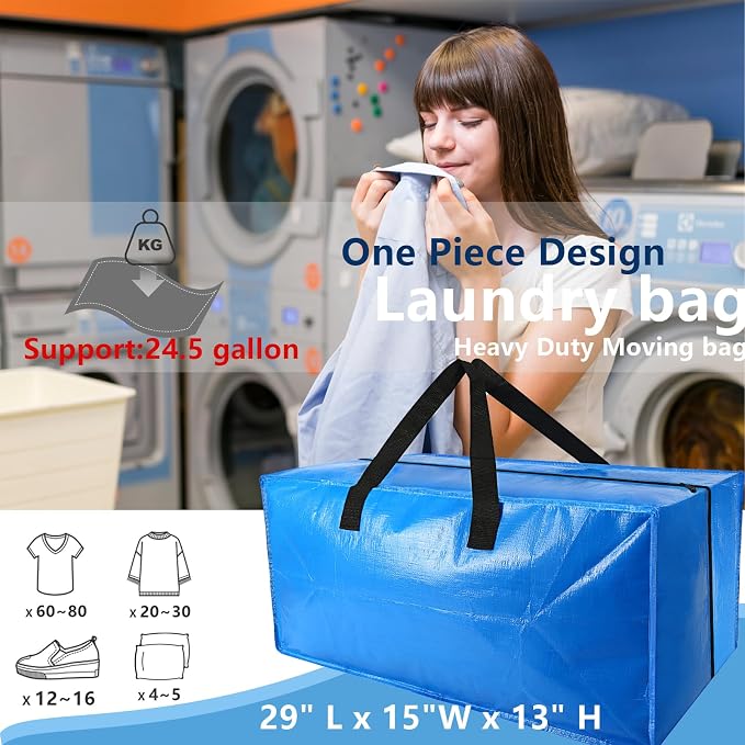 Heavy Duty Extra Large Blue Moving Bags with Strong Zipper Backpack Handles | 10 Pack Clothes Storage Bags Totes Space Saving Moving Boxes Bins Packing Bags for College Dorm Compatible with Ikea Frakta - Image 4