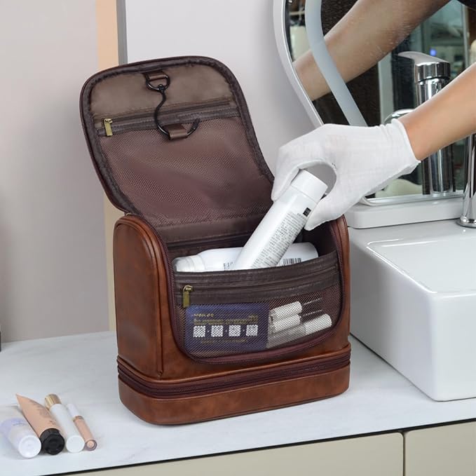 Personalized Toiletry Bag Leather Shaving Dopp Kit Bag for Men Hanging Makeup Bag Hanging Cosmetic Organizer Kit - Image 7