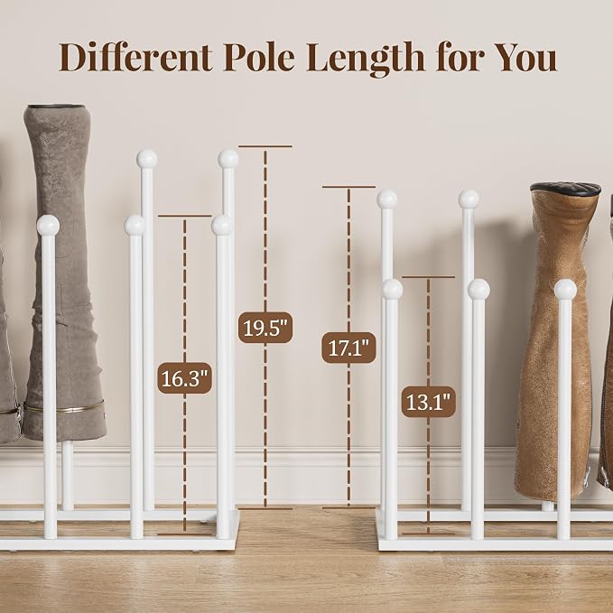 pickpiff Free Standing Shoe Racks - 19.5 Inch White Metal Boot Rack Organizer Tall Boots for Dorm Room, Closet, Entryway, Bedroom, Patio Outdoor, Hallway, White, Shoe Storage Fit for 8 Pairs - Image 4