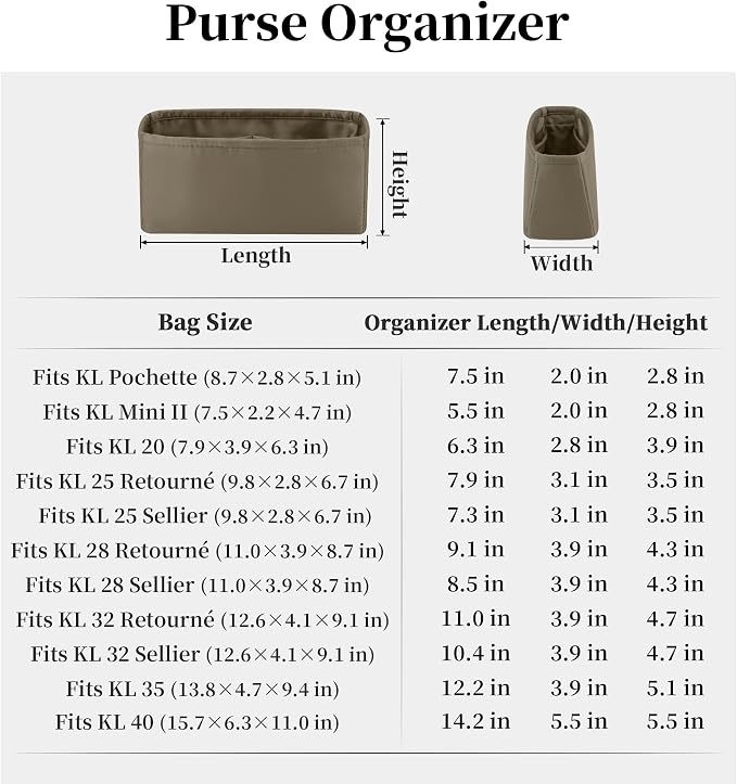 Women's Purse Organizer Insert - Satin & Lightweight Fabric with Inside Pockets, Portable for Commute, Travel, Shopping, and Evening, Multicolor Options, Fits for Kelly 32(Etoupe grey, KL32 Retourné) - Image 8