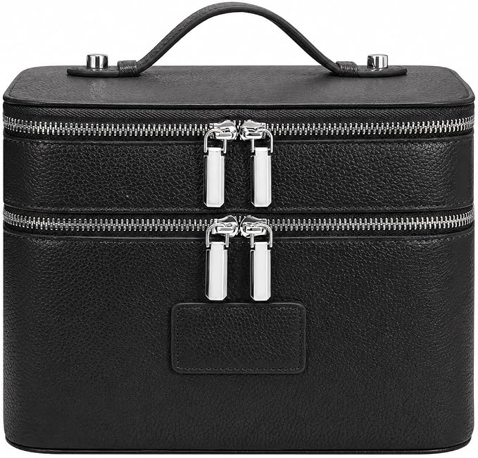 Makeup Case,Leather Double Layer Makeup Bag Duo,Large Portable Travel Toiletry Case Cosmetic Organizer for Women by idoltimes