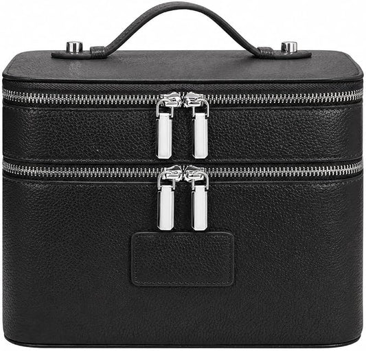 Makeup Case,Leather Double Layer Makeup Bag Duo,Large Portable Travel Toiletry Case Cosmetic Organizer for Women by idoltimes