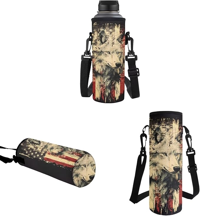 Student Backpack with Leakproof Lunch Bag Pencil Pouch Water Bottle Organizer, USA Flag Wolf Print Casual Double Zipper Large Capacity Travel Book Bag Rucksack for Kids - Image 5